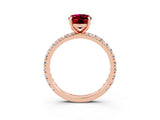 Rose gold Oval Cut Garnet Pavé Solitaire Ring with Round Band and Prong Setting_27