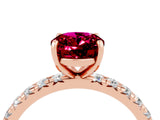 Rose gold Oval Cut Garnet Pavé Solitaire Ring with Round Band and Prong Setting_28
