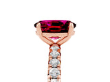 Rose gold Oval Cut Garnet Pavé Solitaire Ring with Round Band and Prong Setting_29