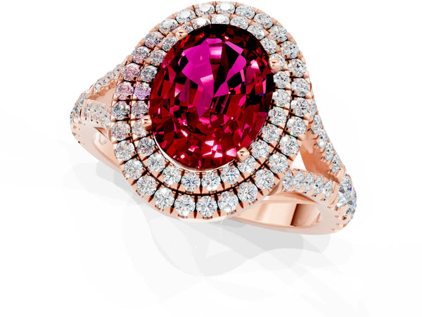 Rose gold Oval Cut Garnet Pavé Split Shank Double Halo Engagement Ring