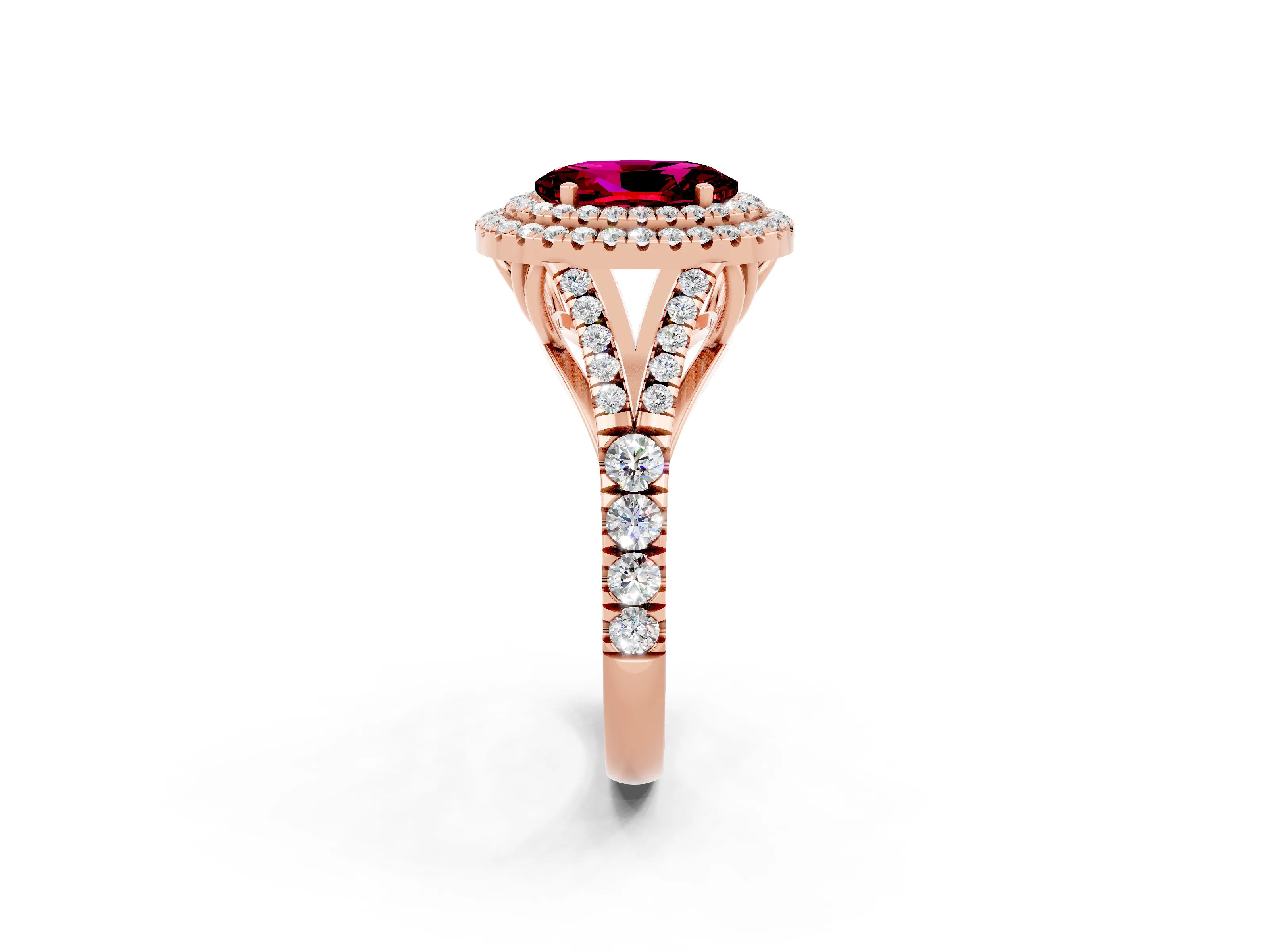 Rose gold Oval Cut Garnet Pavé Split Shank Double Halo Engagement Ring_2