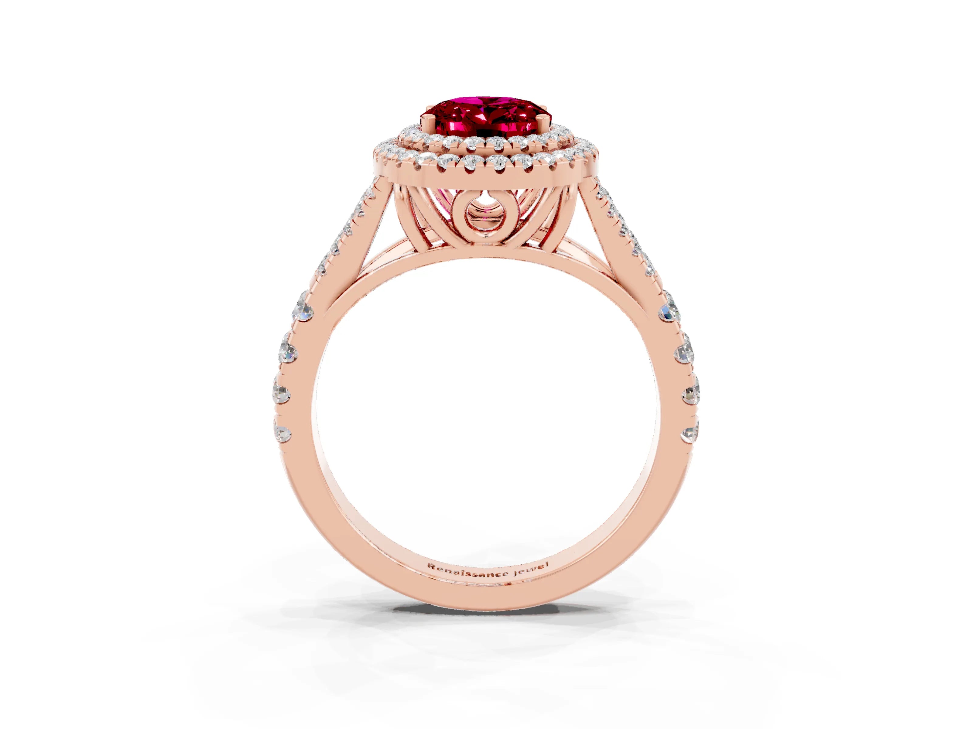 Rose gold Oval Cut Garnet Pavé Split Shank Double Halo Engagement Ring_3