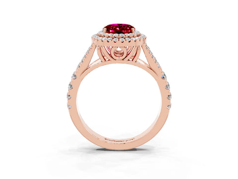 Rose gold Oval Cut Garnet Pavé Split Shank Double Halo Engagement Ring_3