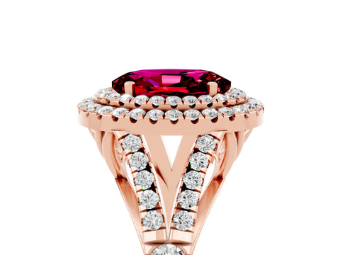 Rose gold Oval Cut Garnet Pavé Split Shank Double Halo Engagement Ring_5