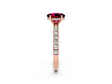 Rose gold Oval Cut Garnet Pave Band Solitaire Ring with Four-Prong Setting_26
