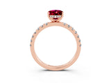 Rose gold Oval Cut Garnet Pave Band Solitaire Ring with Four-Prong Setting_27