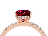 Rose gold Oval Cut Garnet Pave Band Solitaire Ring with Four-Prong Setting_28