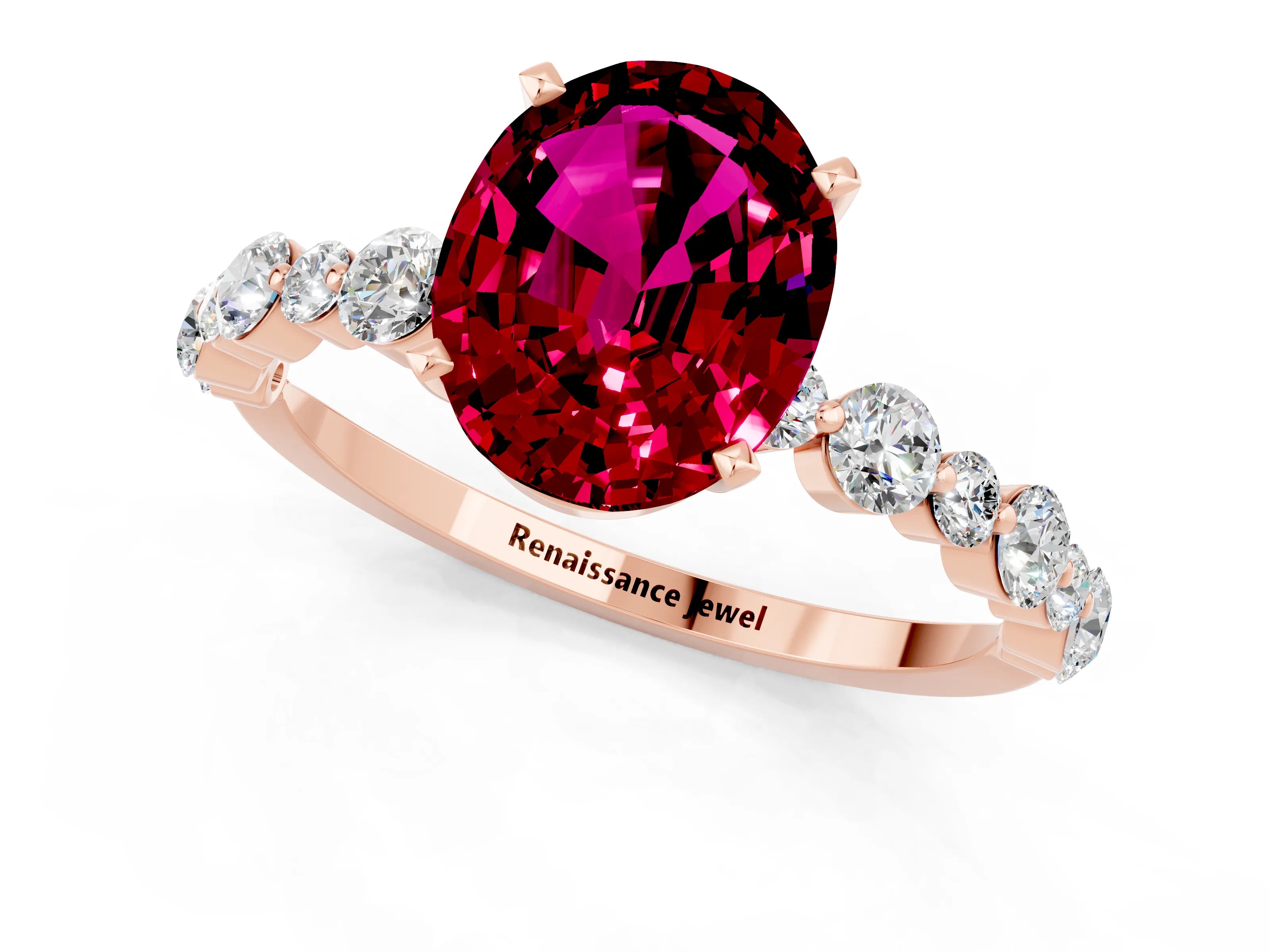 Rose gold Oval Cut Garnet Prong Set Engagement Ring with Pavé Band_1