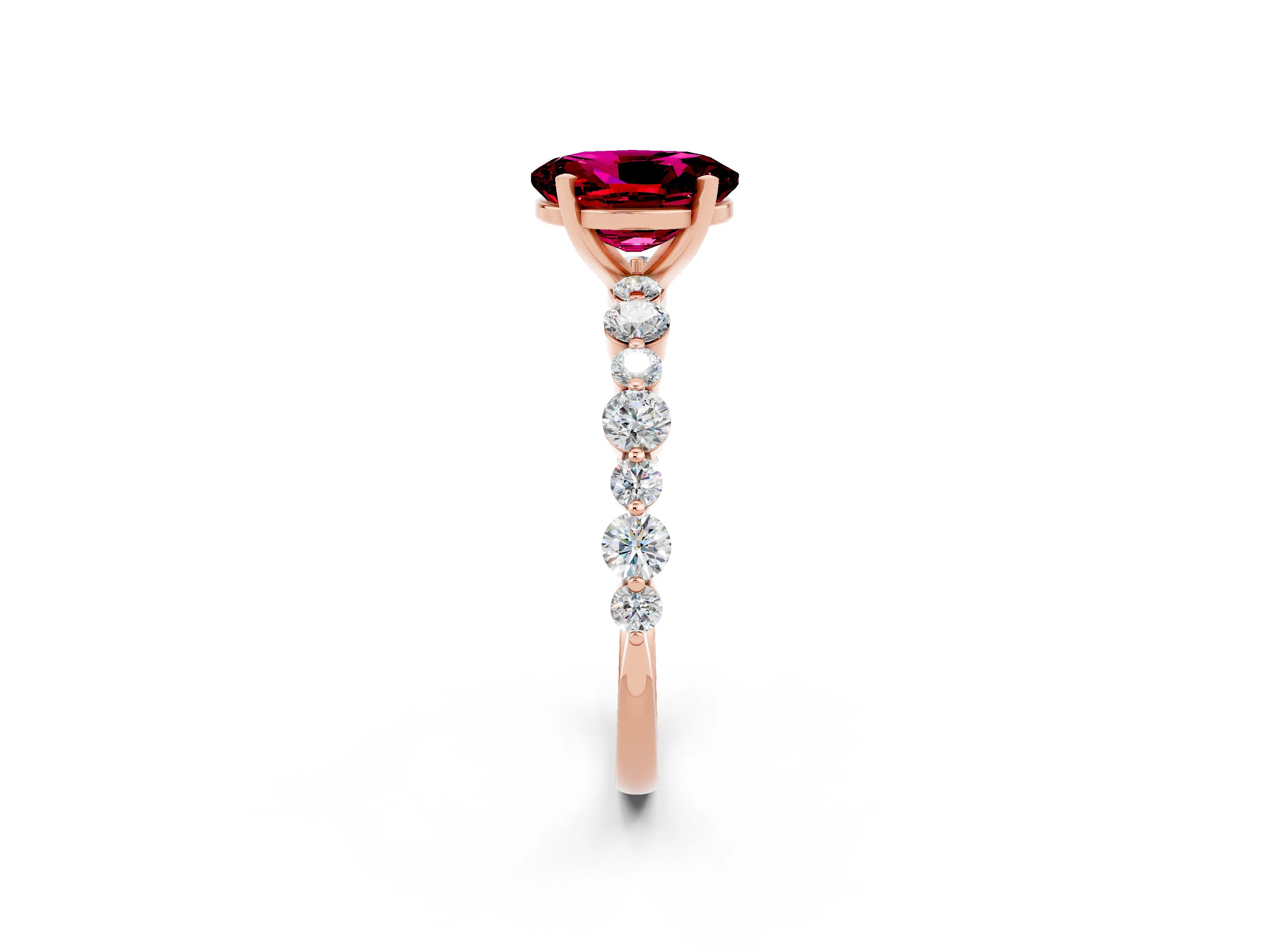 Rose gold Oval Cut Garnet Prong Set Engagement Ring with Pavé Band_2