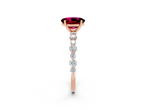 Rose gold Oval Cut Garnet Prong Set Engagement Ring with Pavé Band