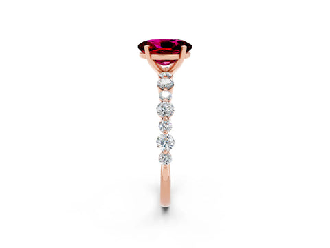 Rose gold Oval Cut Garnet Prong Set Engagement Ring with Pavé Band_2