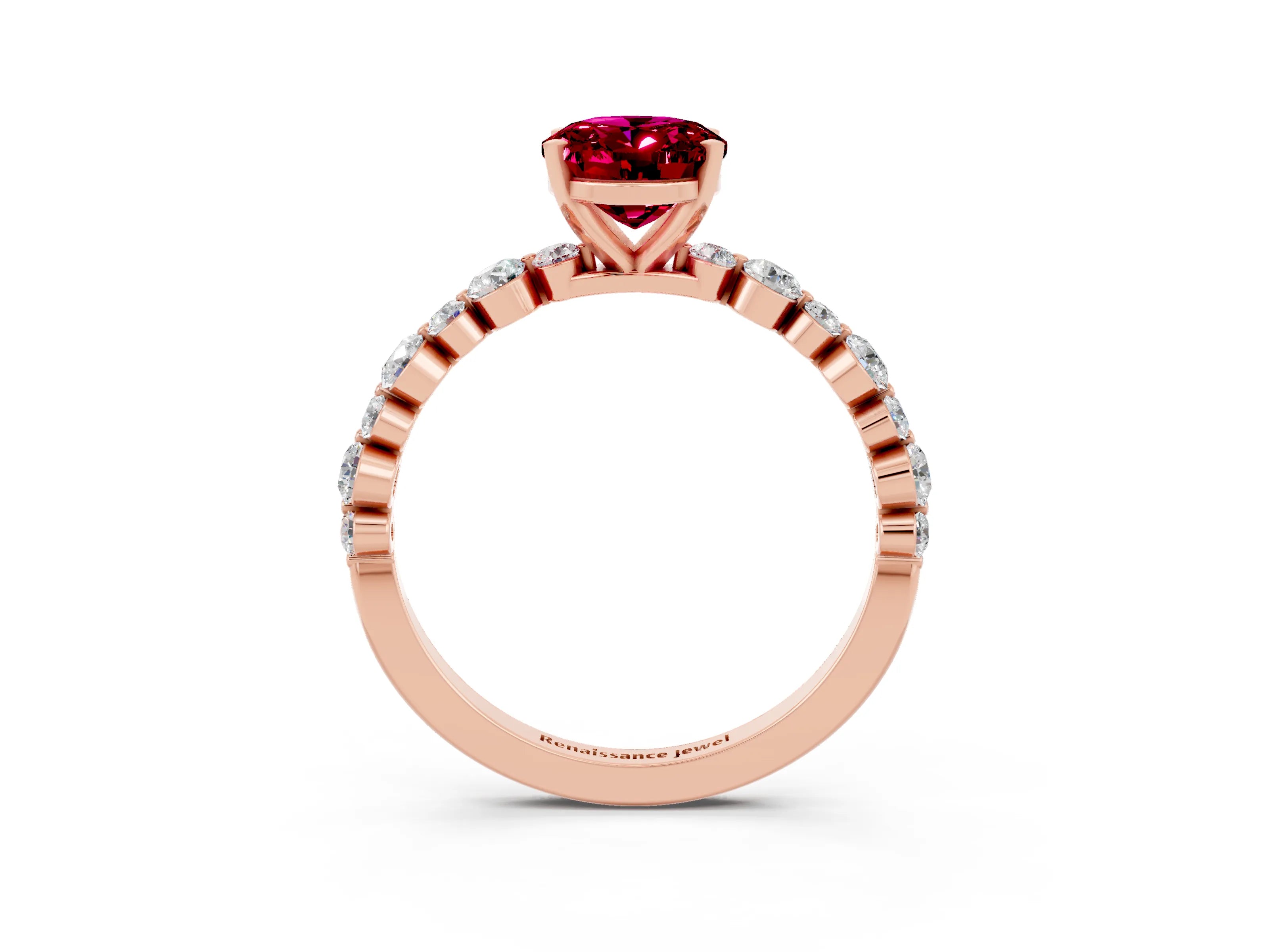 Rose gold Oval Cut Garnet Prong Set Engagement Ring with Pavé Band_3