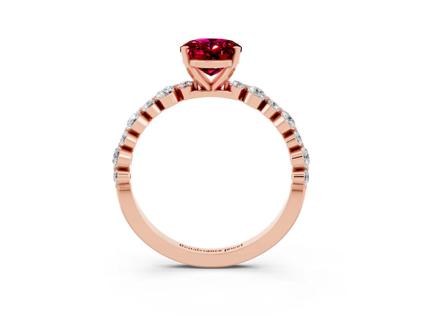 Rose gold Oval Cut Garnet Prong Set Engagement Ring with Pavé Band