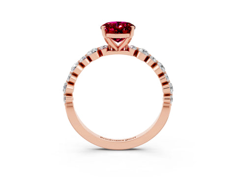 Rose gold Oval Cut Garnet Prong Set Engagement Ring with Pavé Band_3