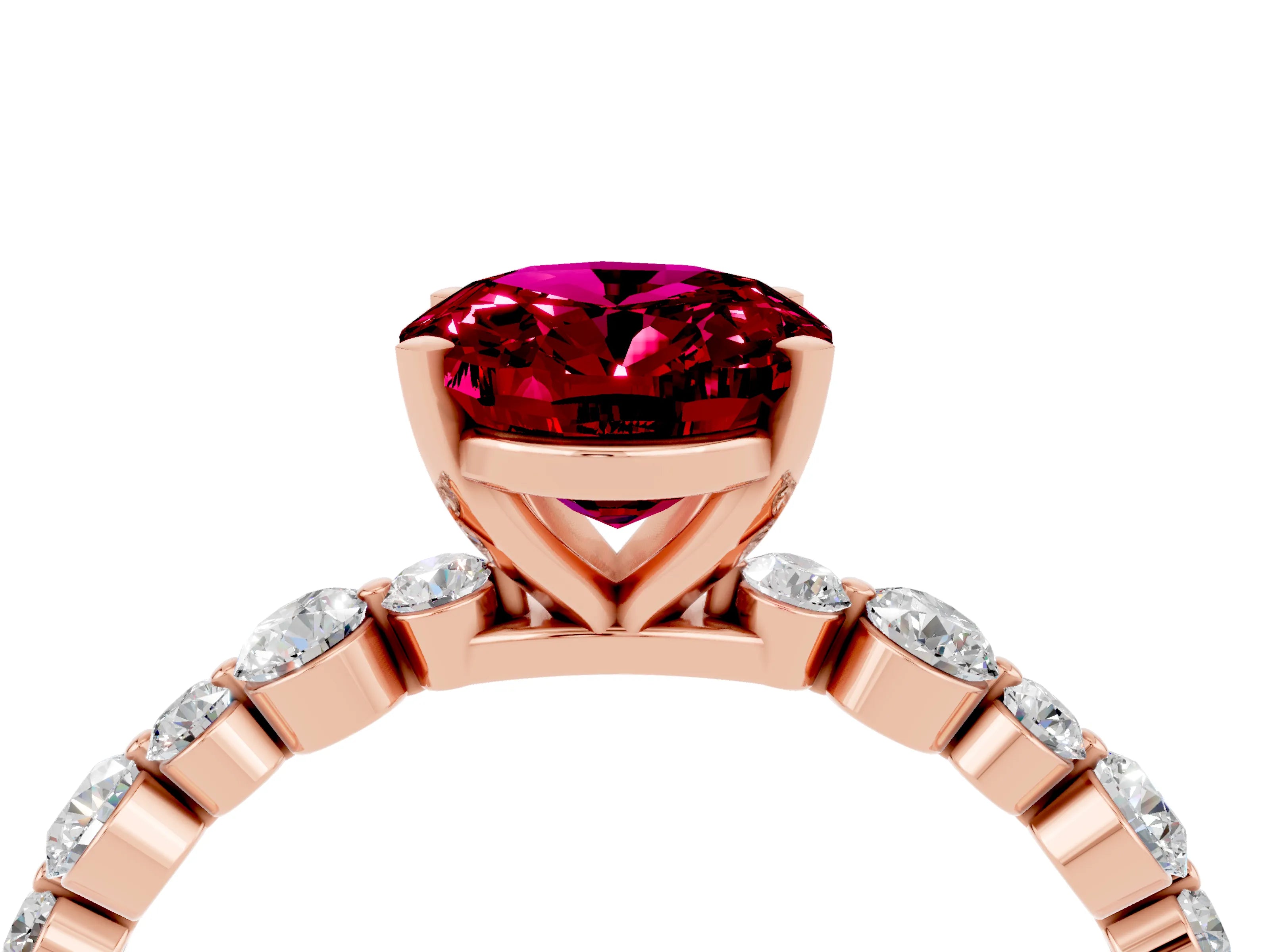 Rose gold Oval Cut Garnet Prong Set Engagement Ring with Pavé Band_4