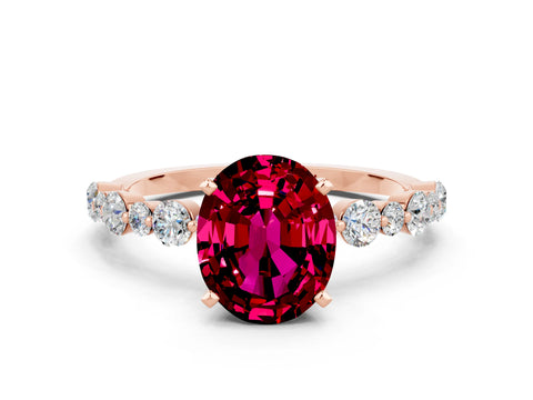 Rose gold Oval Cut Garnet Prong Set Engagement Ring with Pavé Band
