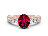 Rose gold Oval Cut Garnet Prong Setting with Side Stones on a Pave Band