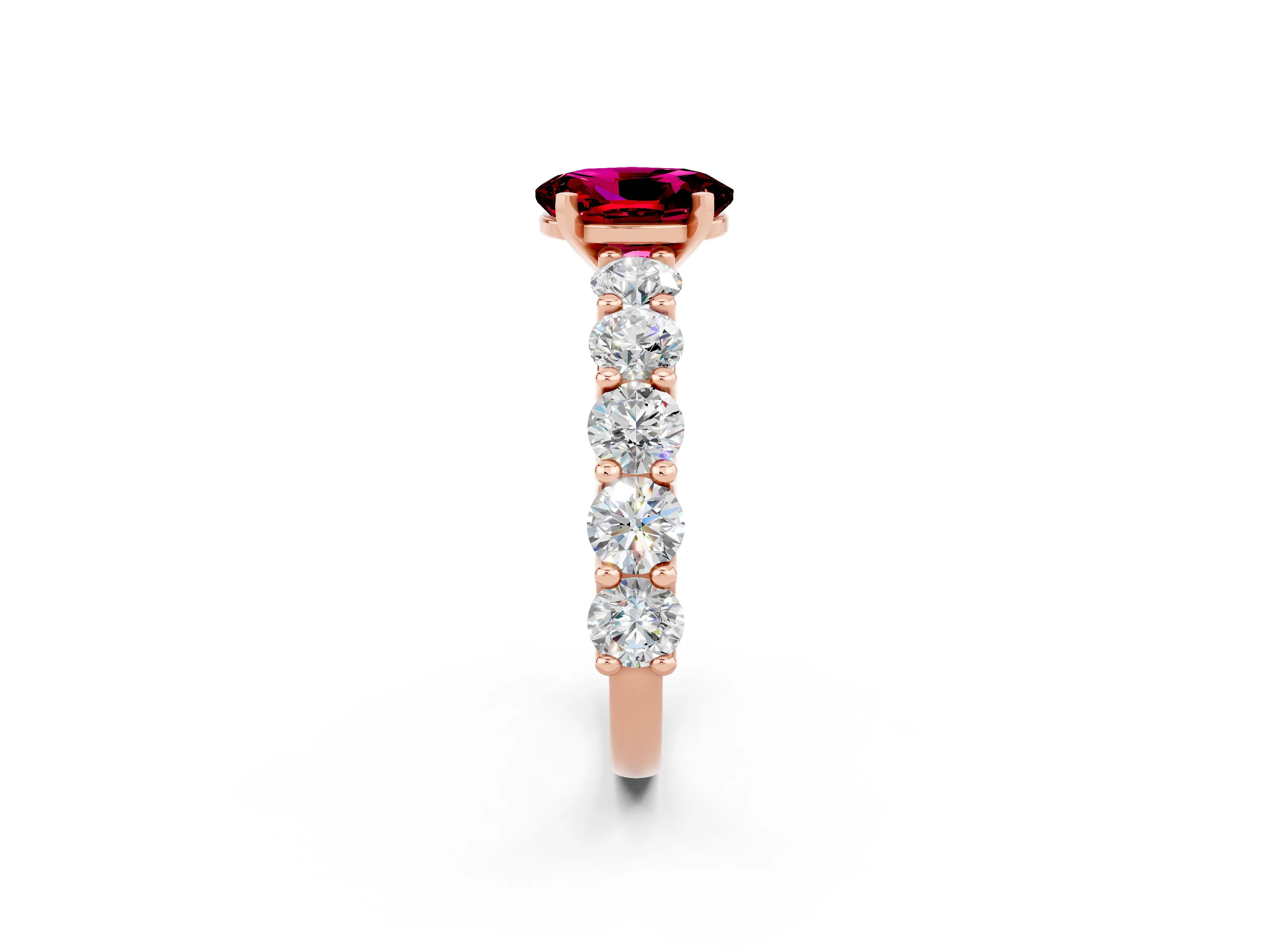 Rose gold Oval Cut Garnet Prong Setting with Side Stones on a Pave Band_2
