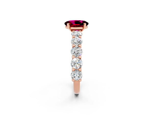 Rose gold Oval Cut Garnet Prong Setting with Side Stones on a Pave Band