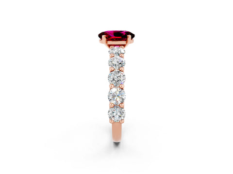 Rose gold Oval Cut Garnet Prong Setting with Side Stones on a Pave Band_2
