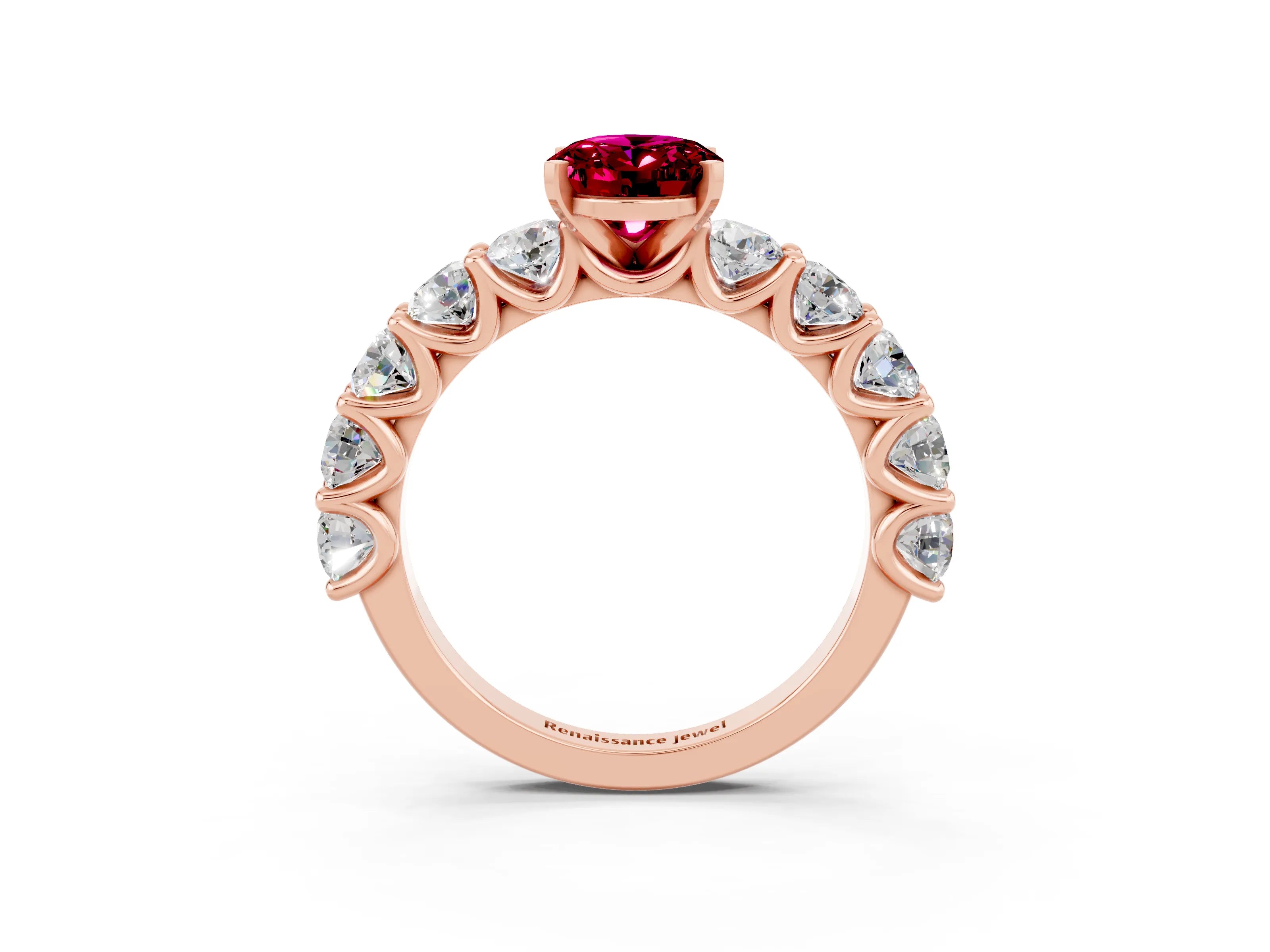 Rose gold Oval Cut Garnet Prong Setting with Side Stones on a Pave Band_3