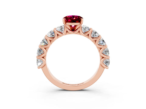 Rose gold Oval Cut Garnet Prong Setting with Side Stones on a Pave Band_3
