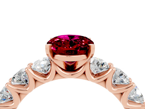 Rose gold Oval Cut Garnet Prong Setting with Side Stones on a Pave Band_4