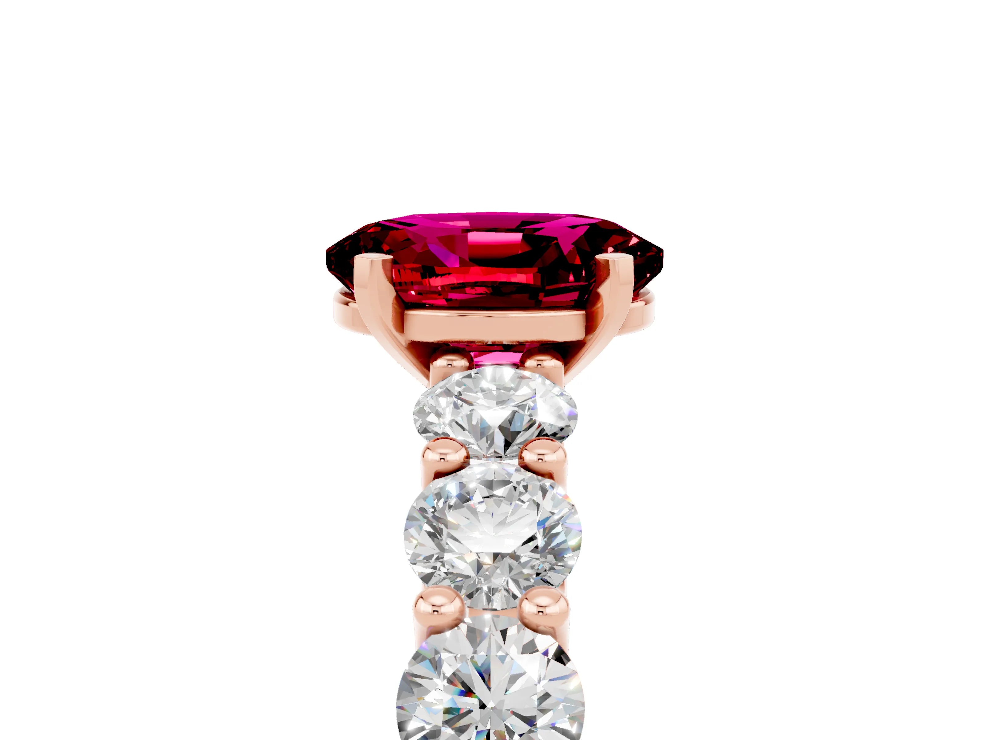 Rose gold Oval Cut Garnet Prong Setting with Side Stones on a Pave Band_5