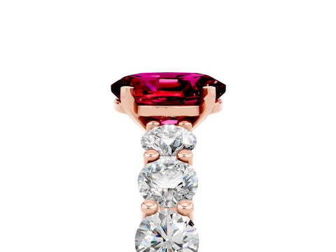 Rose gold Oval Cut Garnet Prong Setting with Side Stones on a Pave Band_5