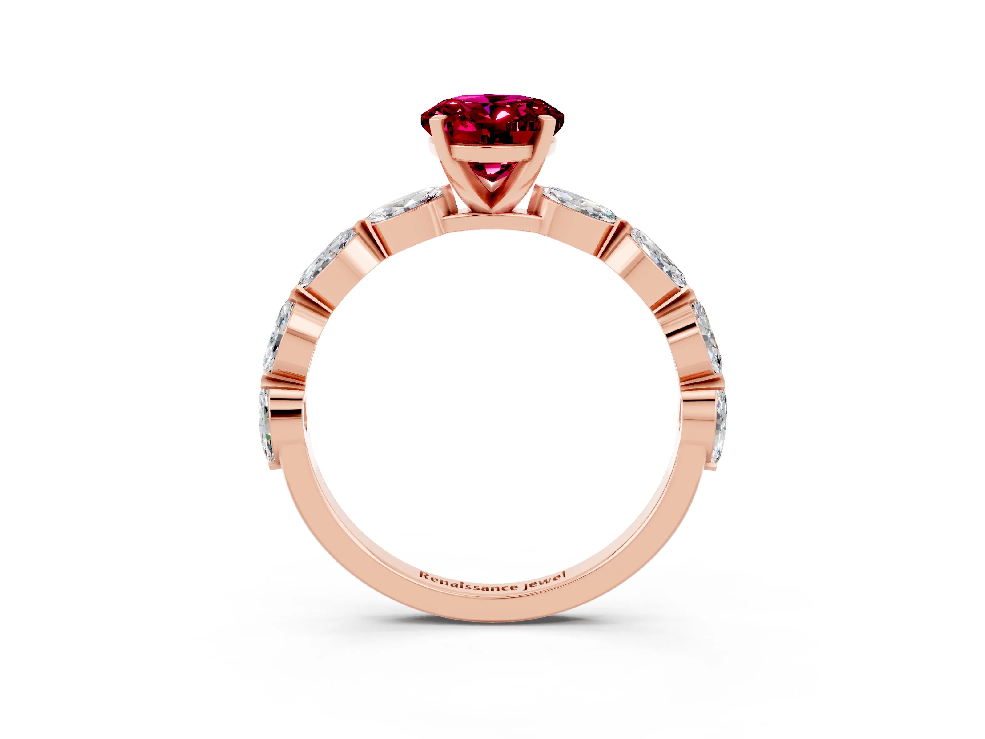 Rose gold Oval Cut Garnet Ring with Marquise Side Stones and Prong Setting_3