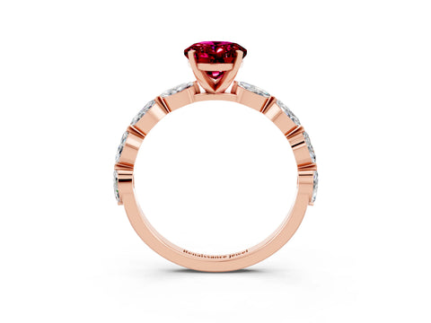 Rose gold Oval Cut Garnet Ring with Marquise Side Stones and Prong Setting_3