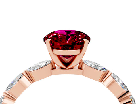 Rose gold Oval Cut Garnet Ring with Marquise Side Stones and Prong Setting_4