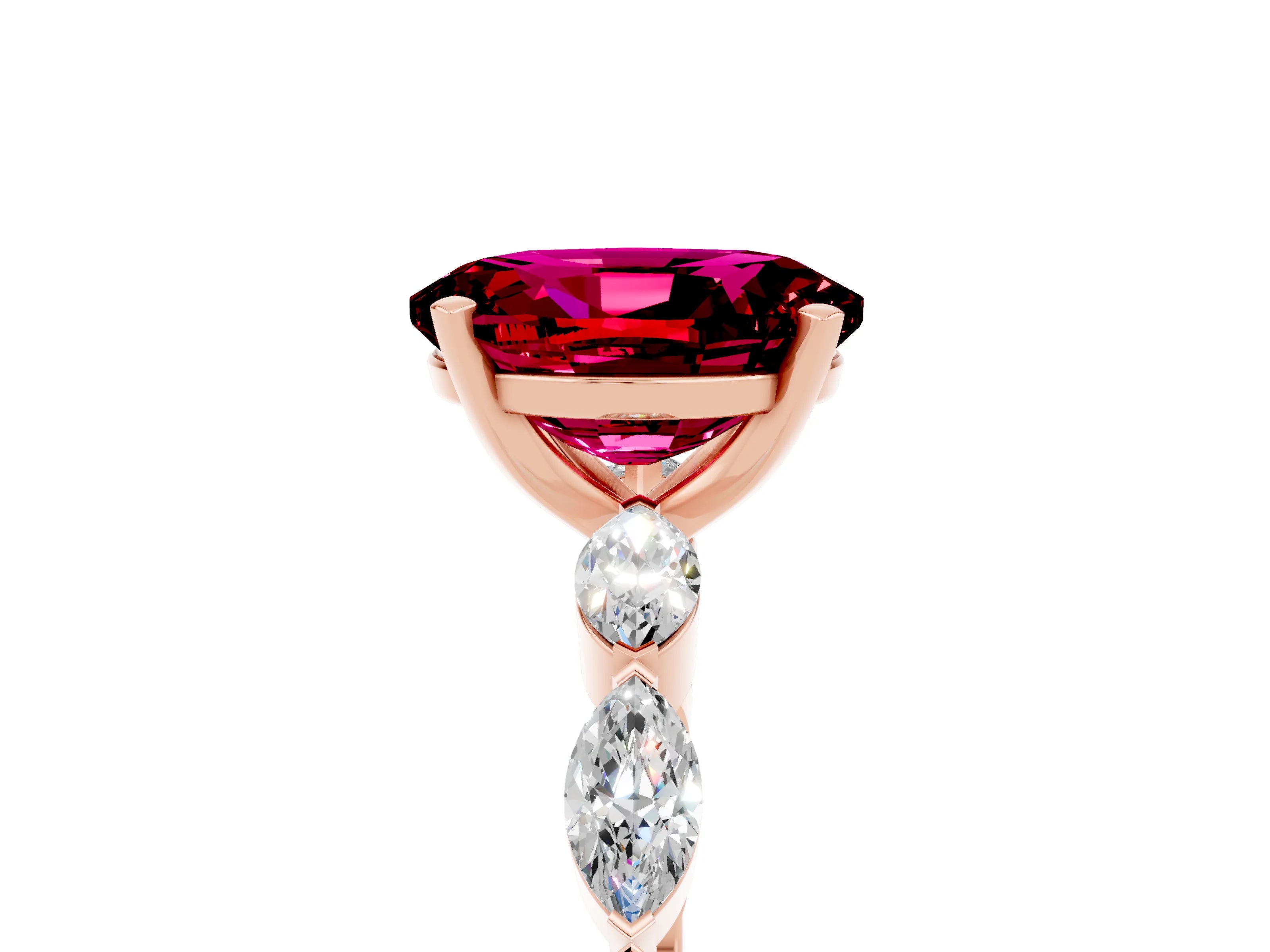 Rose gold Oval Cut Garnet Ring with Marquise Side Stones and Prong Setting_5