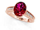 Rose gold Oval Cut Garnet Ring with Milgrain Pavé Band and Four-Prong Setting_13