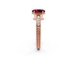 Rose gold Oval Cut Garnet Ring with Milgrain Pavé Band and Four-Prong Setting_14