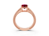 Rose gold Oval Cut Garnet Ring with Milgrain Pavé Band and Four-Prong Setting_15