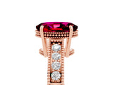 Rose gold Oval Cut Garnet Ring with Milgrain Pavé Band and Four-Prong Setting_17