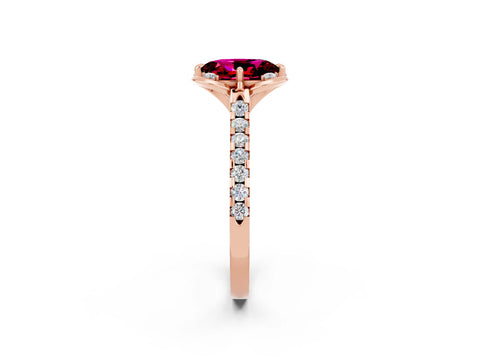Rose gold Oval Cut Garnet Ring with Pavé Band and Floral Prong Setting_2