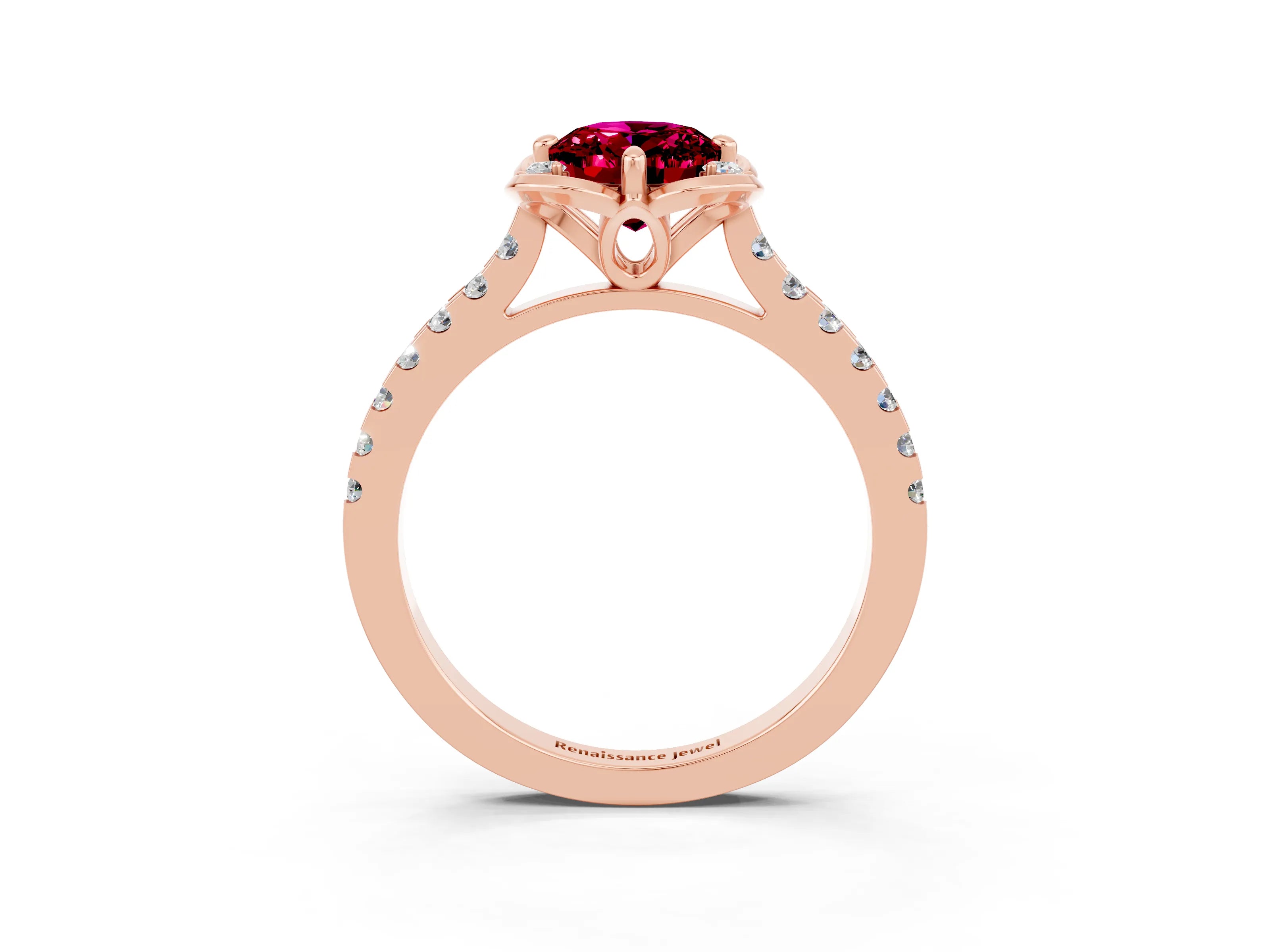 Rose gold Oval Cut Garnet Ring with Pavé Band and Floral Prong Setting_3