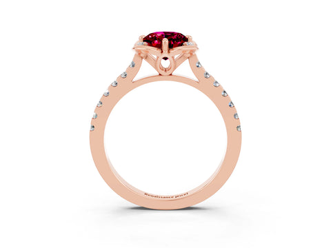 Rose gold Oval Cut Garnet Ring with Pavé Band and Floral Prong Setting_3