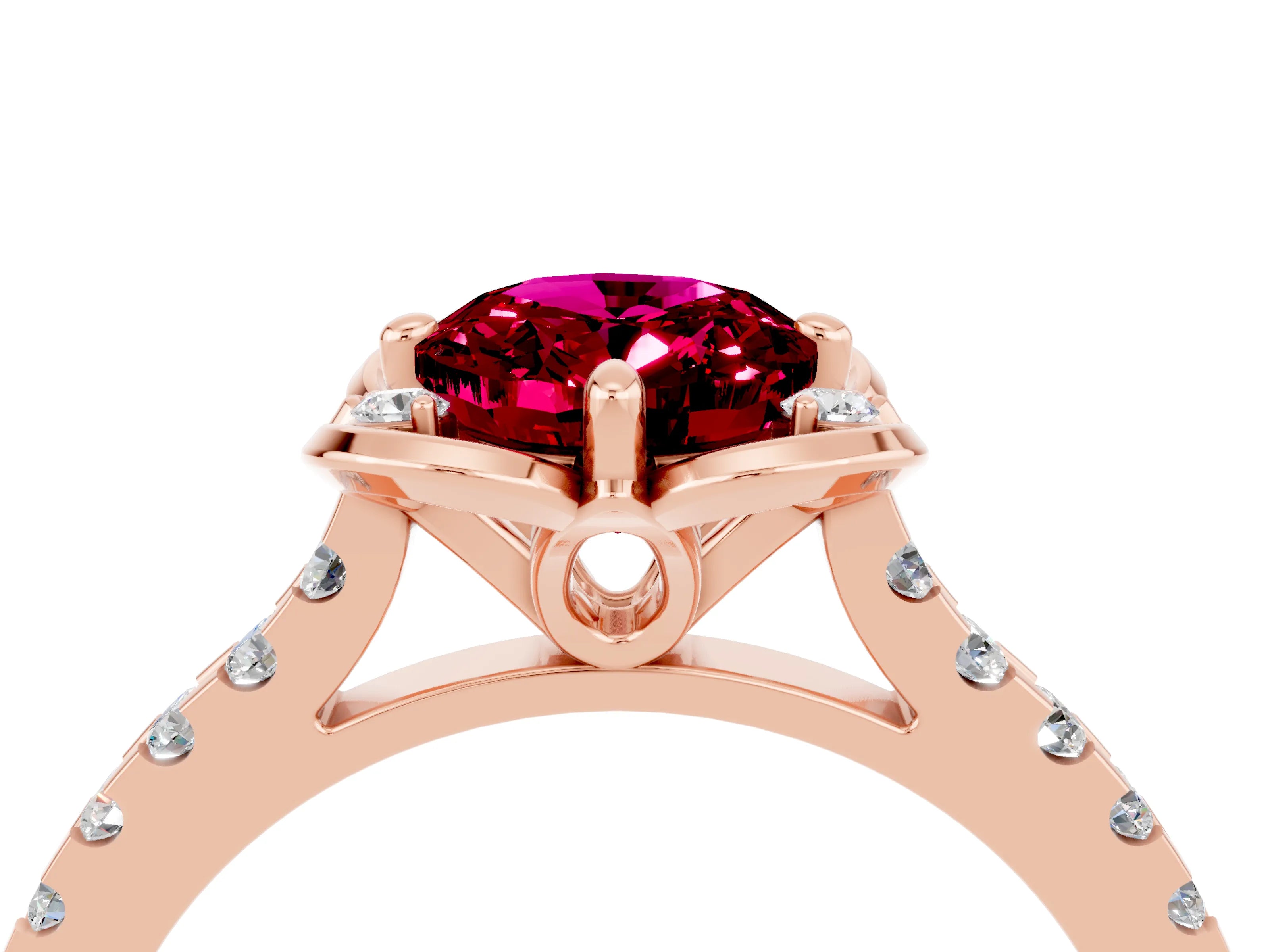 Rose gold Oval Cut Garnet Ring with Pavé Band and Floral Prong Setting_4