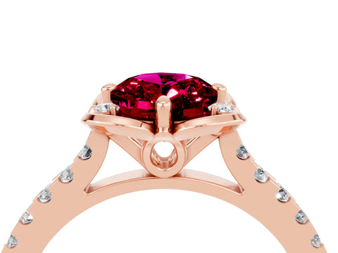 Rose gold Oval Cut Garnet Ring with Pavé Band and Floral Prong Setting_4