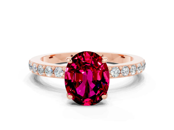 Rose gold Oval Cut Garnet Pavé Engagement Ring with Round  Accents and Prong Setting