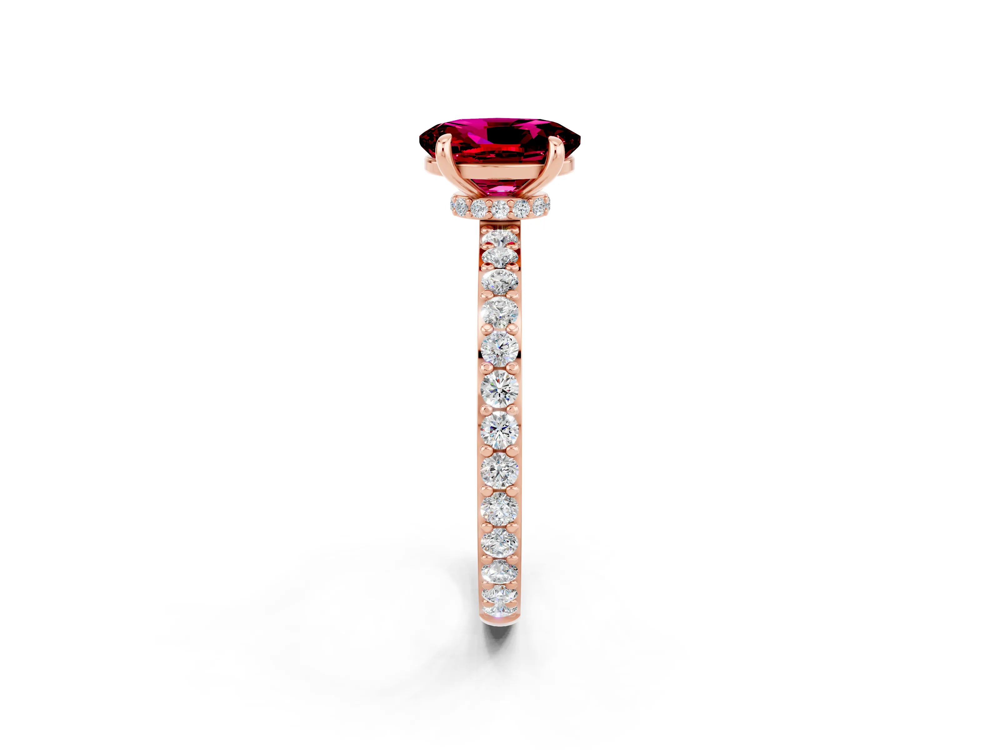 Rose gold Oval Cut Garnet Ring with Pavé Band and Four-Prong Setting_2