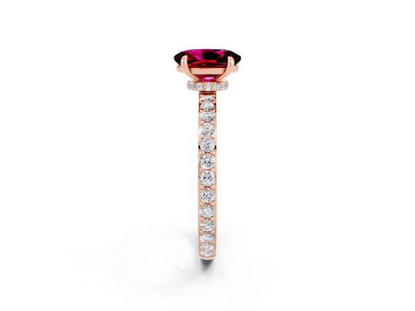 Rose gold Oval Cut Garnet Pavé Engagement Ring with Round  Accents and Prong Setting