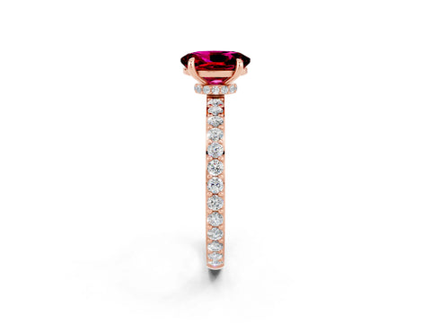 Rose gold Oval Cut Garnet Ring with Pavé Band and Four-Prong Setting_2