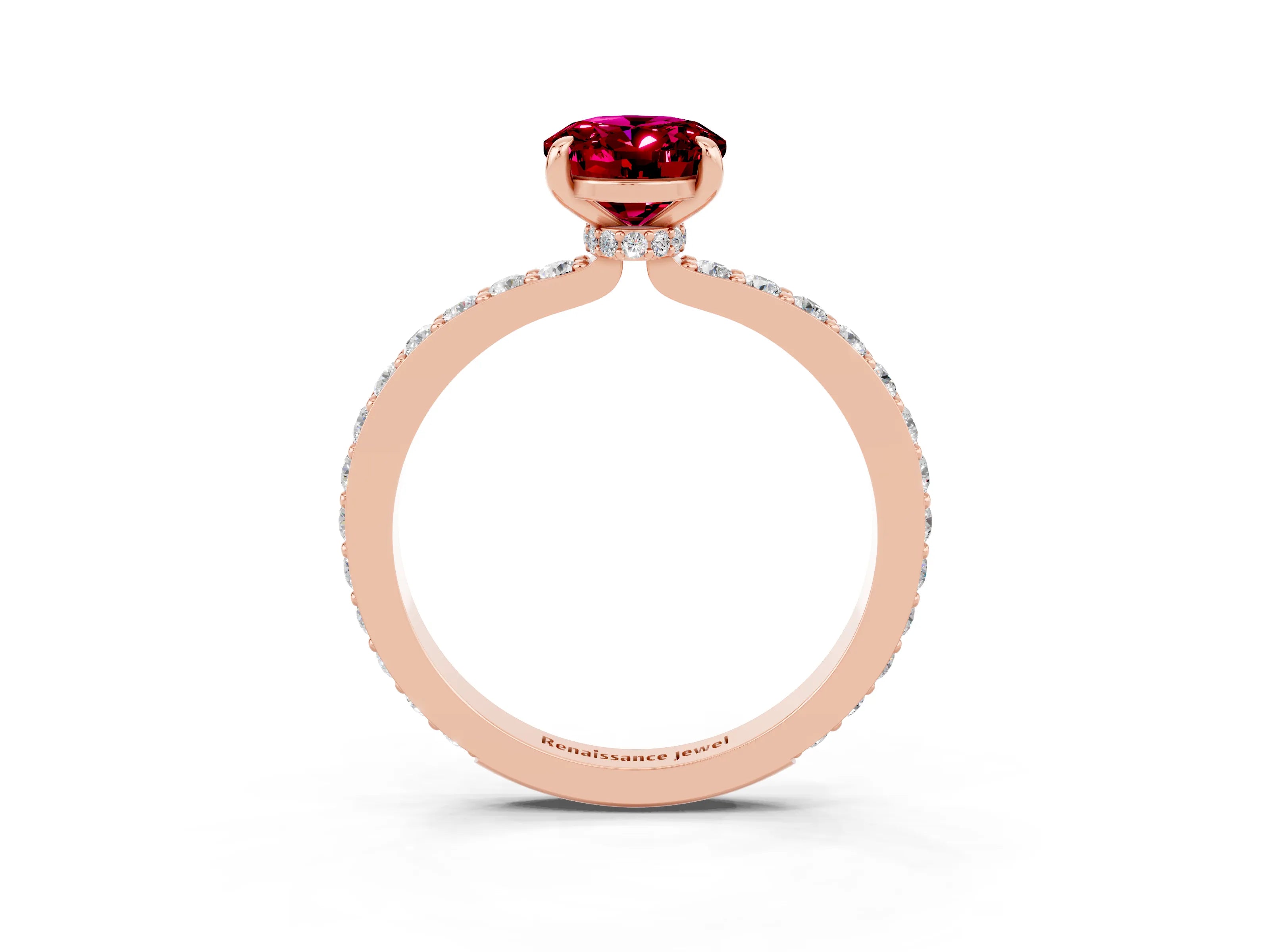 Rose gold Oval Cut Garnet Ring with Pavé Band and Four-Prong Setting_3