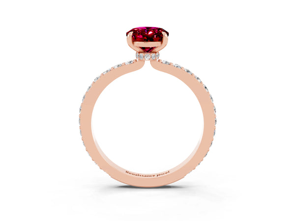 Rose gold Oval Cut Garnet Pavé Engagement Ring with Round  Accents and Prong Setting