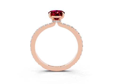 Rose gold Oval Cut Garnet Ring with Pavé Band and Four-Prong Setting_3