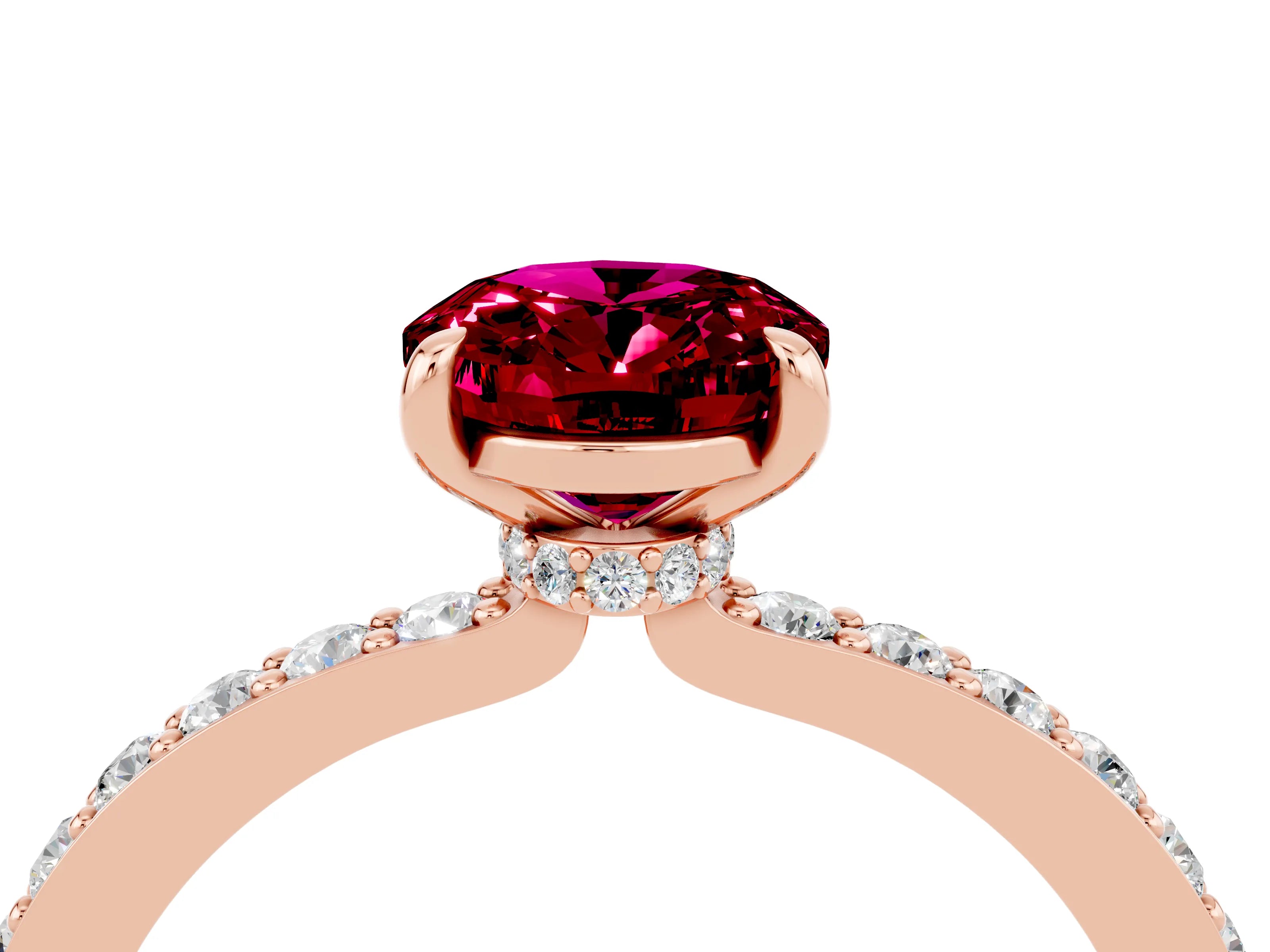 Rose gold Oval Cut Garnet Ring with Pavé Band and Four-Prong Setting_4